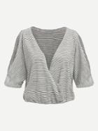 Romwe Split Sleeve Striped Wrap Tee