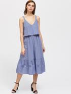 Romwe Thick Strap Two Layer Ruffle Hem Gingham Dress