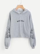 Romwe Drop Shoulder Hand Embroidered Hoodie