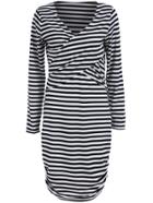 Romwe V Neck Long Sleeve Striped Dress