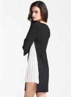 Romwe Black Long Sleeve Contrast Chiffon Shift Dress