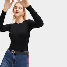 Romwe Solid Skinny Ribbed Jumper