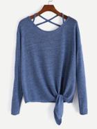 Romwe Criss Cross Back Tie Front T-shirt