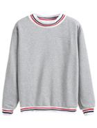 Romwe Heather Grey Contrast Striped Trim Sweatshirt