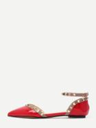 Romwe Red Block Ankle Strap Studded Sandals