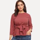 Romwe Plus Solid Knot Front Blouse