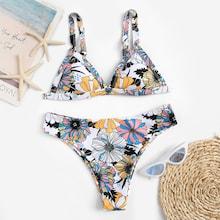 Romwe Random Floral Triangle Top With Cheeky Bikini