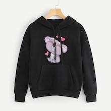 Romwe Koala Print Kangaroo Pocket Drop Shoulder Hoodie