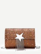 Romwe Glitter Star Flap Chain Bag With Tassel