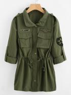 Romwe Drawstring Waist Patch Sleeve Utility Jacket