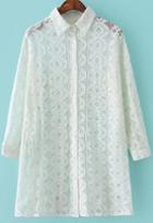 Romwe Long Sleeve Hollow With Buttons Lace White Blouse