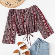 Romwe Floral Print Knot Front Blouse