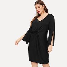 Romwe Plus Twist Front Split Sleeve Dress