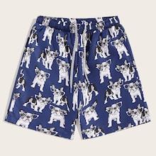 Romwe Guys Allover Dog Print Drawstring Waist Bermuda Shorts