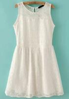 Romwe White Sleeveless Sheer Lace Slim Dress