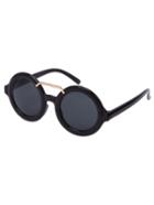 Romwe Black Frame Metal Bridge Round Lens Sunglasses