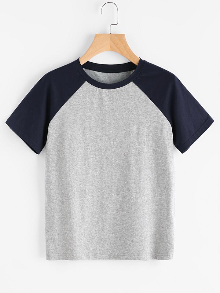 Romwe Contrast Raglan Sleeve Heathered Tee