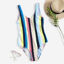 Romwe Plus Striped Low Back One Piece Swimsuit