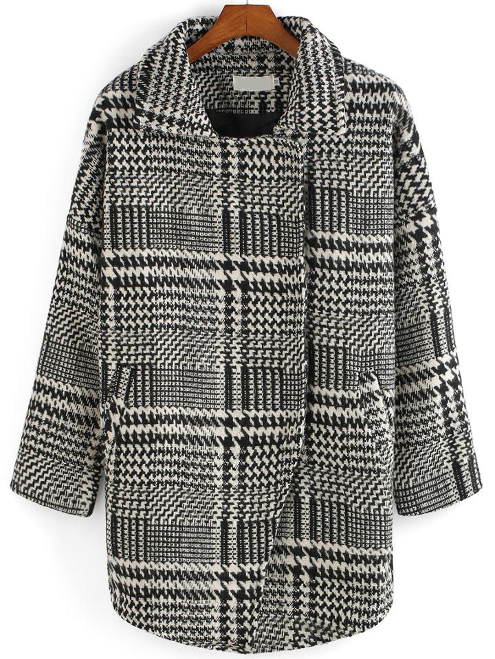 Romwe Lapel Dip Hem Plaid Slit Coat