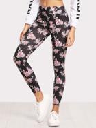 Romwe Floral Print Crop Leggings