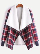 Romwe Multicolor Plaid Fleece Lined Contrast Drape Collar Binding Jacket