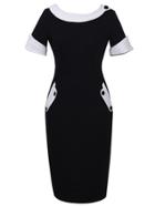 Romwe Black Round Neck Short Sleeve Bodycon Dress