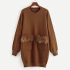 Romwe Drop Shoulder Faux Fur Detail Pocket Sweater Dress