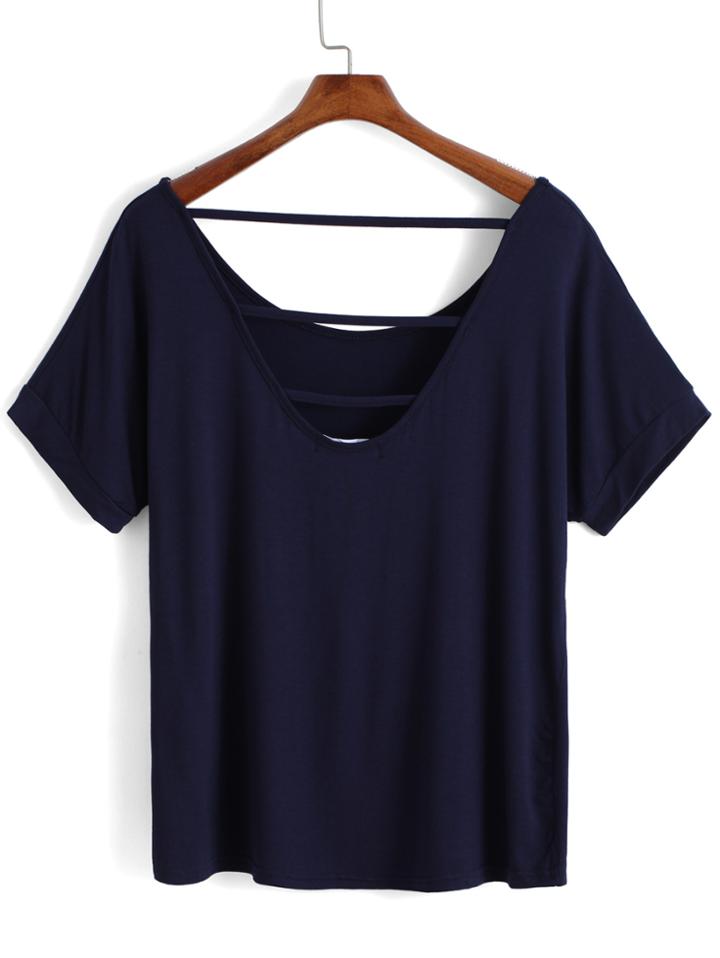 Romwe Back Hollow Loose T-shirt