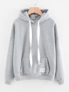 Romwe Drop Shoulder Kangaroo Pocket Patch Detail Hoodie