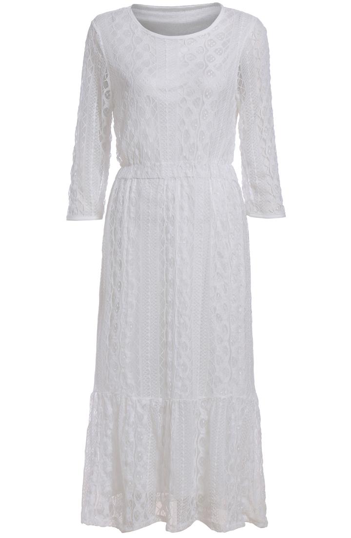 Romwe Round Neck Hollow Lace Maxi Dress