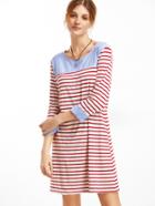 Romwe Red Striped Contrast T-shirt Dress