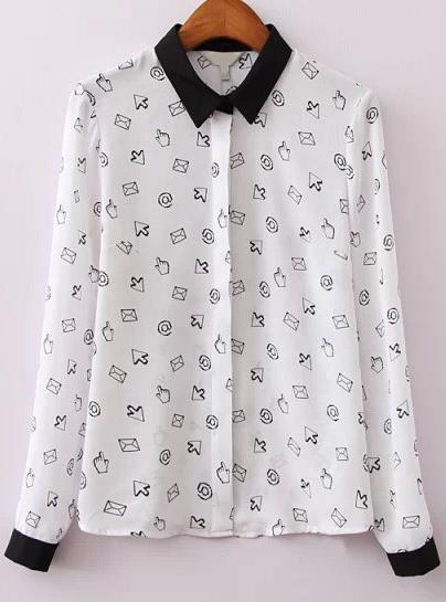 Romwe Lapel Arrow Hand Print Blouse