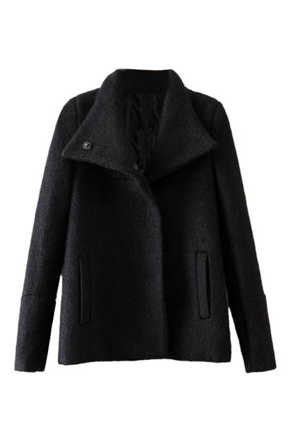 Romwe Pocketed Sheer Black Coat