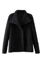 Romwe Pocketed Sheer Black Coat