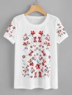 Romwe Flower Print Paper Thin T-shirt