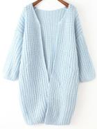 Romwe Chunky Knit Long Blue Coat