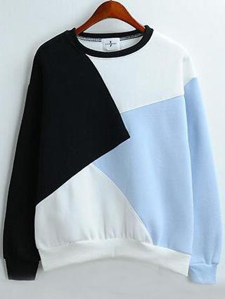 Romwe Round Neck Loose Blue Sweatshirt