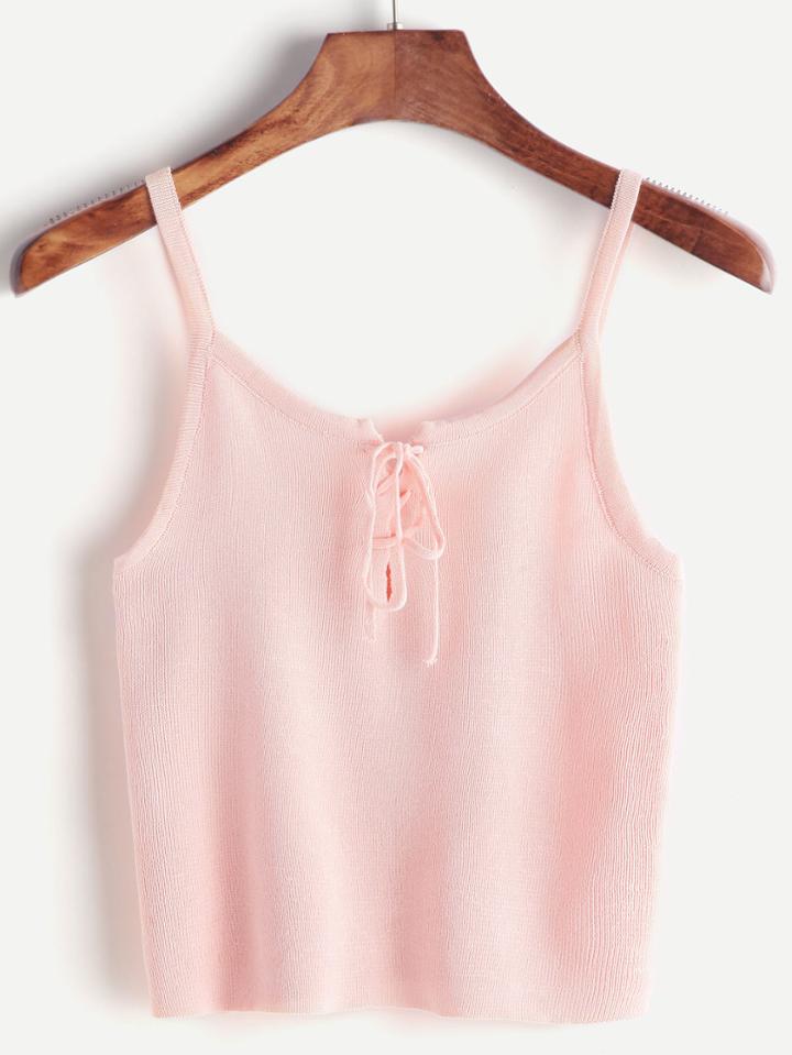 Romwe Pink Lace Up Front Cami Top