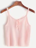 Romwe Pink Lace Up Front Cami Top