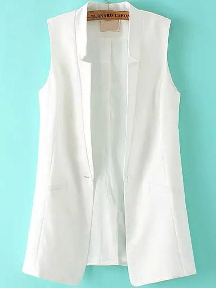 Romwe V Cut Single Button White Vest