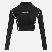 Romwe Stand Collar Letter Print Tee