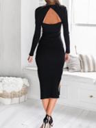 Romwe Long Sleeve Open Back Slit Dress