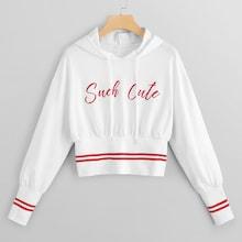 Romwe Letter Print Striped Panel Sweatshirt