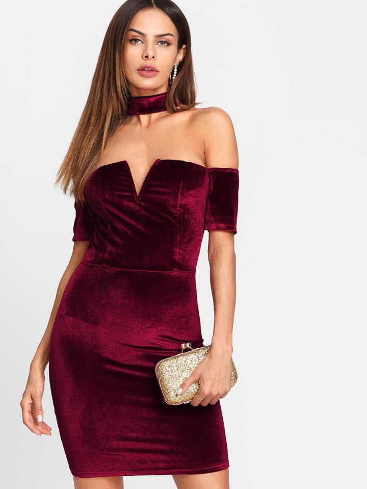 Romwe Form Fitting Velvet Dress