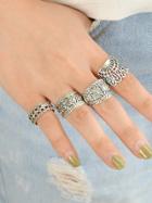 Romwe 4 Pcs/set Hollow Out Knuckle Ring Set