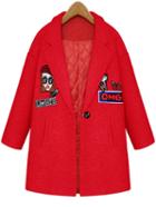 Romwe Lapel Single Button Pockets Red Coat