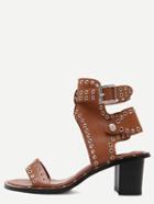Romwe Brown Open Toe Eyelets Chunky Sandals
