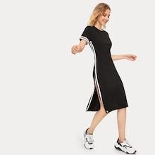 Romwe Striped Panel Split Dress