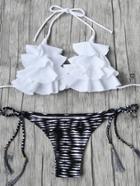 Romwe Flounce Detail Tassel Tie Bikini Set