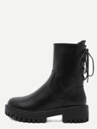 Romwe Black Pu Lace Up Mid Calf Platform Boots